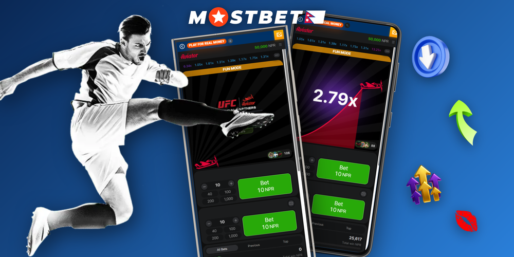 Mostbet Aviator game plane soaring over a multiplier chart with NPR stakes below